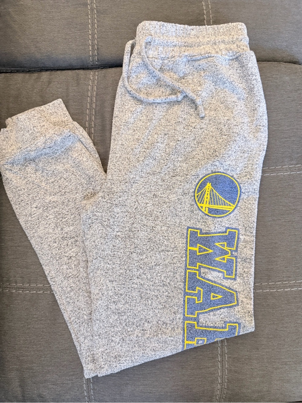 NBA Gray Sweatpants with Yellow & Blue Warriors Logo